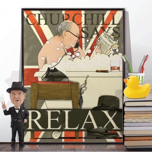 Churchill In The Bath Poster